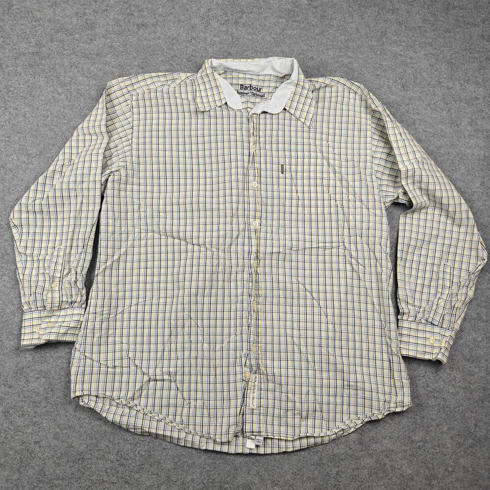 Barbour Shirt Mens XL White Check Yellow Blue 100% Cotton Long Sleeve Button-Up